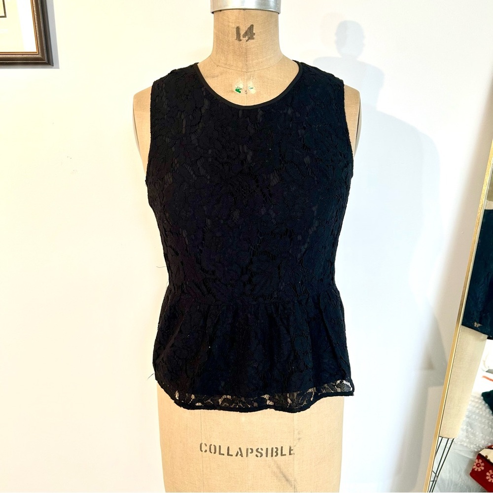 J Crew Women’s Black Lace Peplum Sleeveless Blouse Sz 6